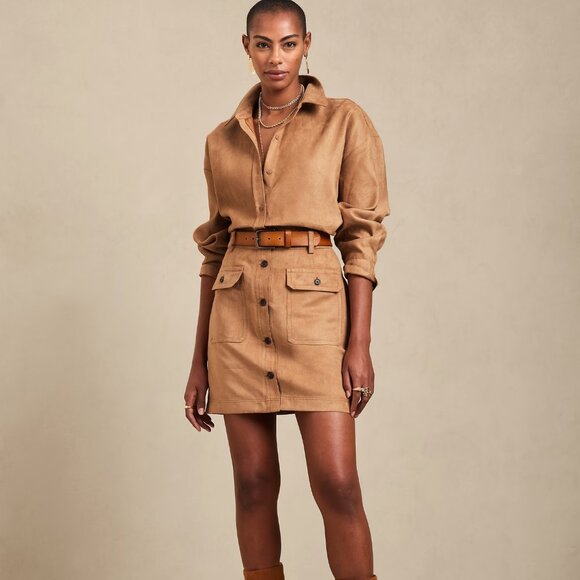 Banana Republic Factory's Portia Vegan Suede Skirt Color: Dark Camel Size: 4 - Picture 2 of 6